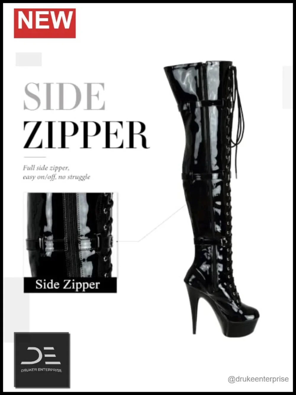 SheSole Patent Leather Thigh High 15CM Stiletto Heel Dancer Boots Zipper Lace